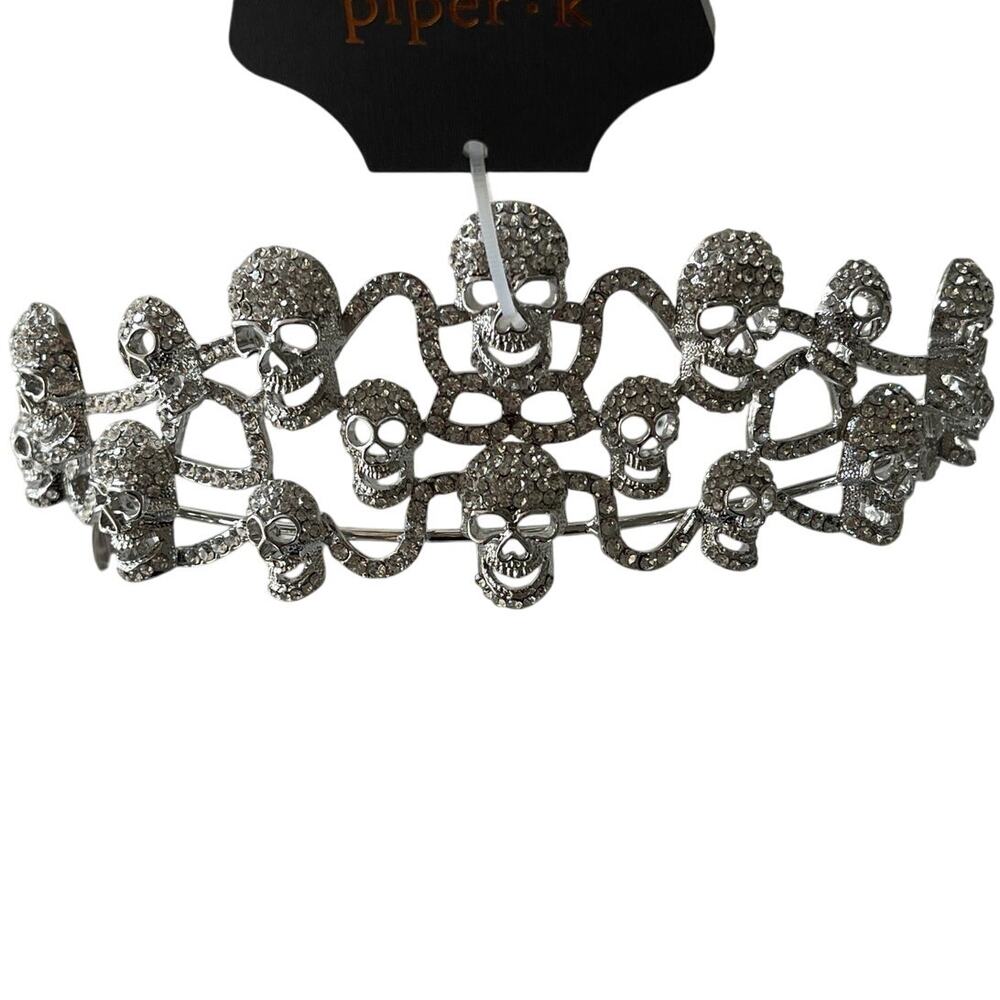 Piper K Silver Studded Skull Gothic Halloween Bride Queen Crown Tiara NEW